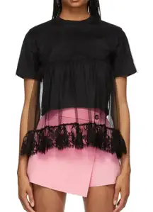 MSGM Tulle Short Sleeve‎ Tee Black NWT Large