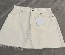 PISTOLA ivory Off White Denim A Line Mini Skirt Size 27 NET Raw Hem Casual Short
