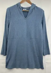 J. JILL Hooded Ribbed Knit Tunic Sweater Long Sleeve in Blue Large Comfortable