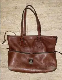 Dooney Bourke Double Pocket‎ Pebble Leather Handbag 12”x11”x4” Brown