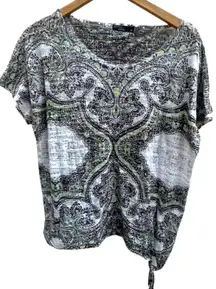 Prana‎ Lightweight side tie cotton top Size Medium Black white print​