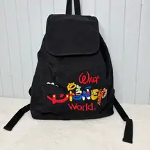 Walt Disney World Black Embroidered Drawstring Book Bag Backpack Character Logo