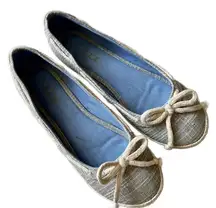 Women’s Canvas Coastal Beachy Bow Detail Summer Ballet Flat Shoe Size 8.5