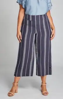 New Lane Bryant Laney Crop Pants w/ Stripes‎ Ankle Buttons Blue Size 26