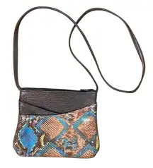 Leather Crossbody Bag Snake skin Brown Blue‎