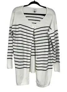 Cabi White Black Striped Button Down Cardigan Sweater Womens M Duster Preppy