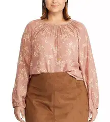 RALPH LAUREN Plus Size Chaps Split Neck Blouse ROSE FLORAL SIZE 2X boho