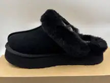 UGG Disquette Black Suede Fur Cuff Slide Platform Slipper Shoes Size 7 Women New