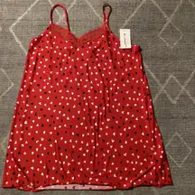Red Heart Print Chemise with Lace Trim