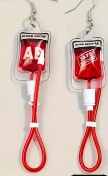 NEW Set 4" Vintage Blood Bag IV Earrings EARRINGS Women Bloody Nurse Halloween