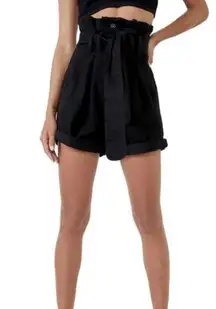 BARDOT Paperbag Waist Denim Shorts In Black Size 30