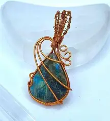 Natural Labradorite Tree Of Life Copper Wired Pendant