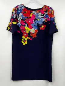 Ann Taylor LOFT Navy Blue Floral Print Short Sleeve Shift‎ Dress Size Small