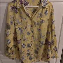 Charter Club‎ Womens 100% LINEN Plus Size 2X Luxury Yellow Floral Shirt Top Cute