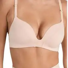 Lively -WireFree Deep V Nude Beige Plunge Adjustable Racerback Option Bra Sz 36D