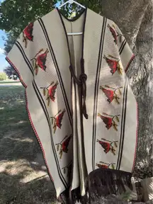 Vintage 1970's Bird Poncho Boho Southwestern