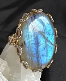Rarities EUC genuine labradorite ring in 925 stamped sterling w/ vermeil overlay