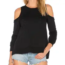 New  Distressed Cold Shoulder Zip Back Los Feliz Sweatshirt Black