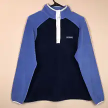 Columbia Women’s Fleece Color Block Blue White Snap Button Pullover Sweatshirt