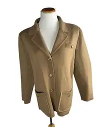 Blarney Woollen Mills Blazer Coat Cardigan Sweater Size 14 Camel Gold Wool