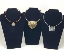 3 Boho Choker Necklaces ~ Silver Butterfly ~ Gold ~ Wooden Beads Stone Charm