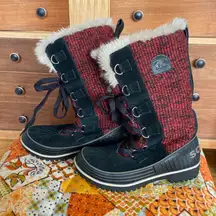 Sorel Red  and Black High Fur Top Winter High Snow Boots Size 7