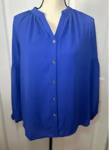 Lilly Pulitzer Solid Blue Anela Button Down Long Sleeve Top Blouse Size‎ XS