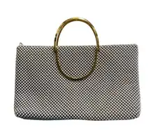 Vtg Emp Orr White Beaded Metal Mesh Evening Bag Gold Flip Handles Shoulder Strap