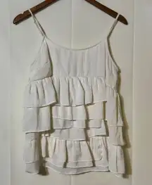 Who What Wear Women's White Tiered Ruffle Tank Top Small