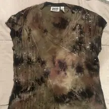 Ladies CHICO'S Design Tee "tye-dye" Shirt - size 2 w/sequins