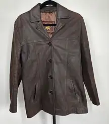 Vintage German Real Leather‎ Echtes Leder Women’s Jacket Brown Sz L Waxed