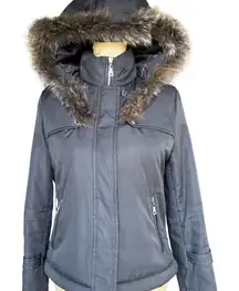 Prada Black Faux Fur Lined Hooded Puffer Winter Jacket size Medium