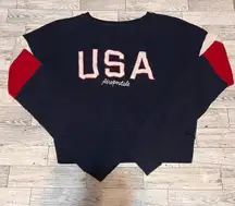 USA spell out cropped sweatshirt red white blue Size Small July 4