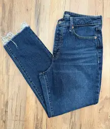 Old Navy High Rise OG Straight Jeans Dark Wash Womens Size 10 Raw Hem