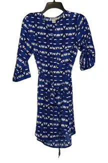 Lucky‎ Brand Geometric Print Tie Belt Shirt Dress Button Up V-Neck Small Women
