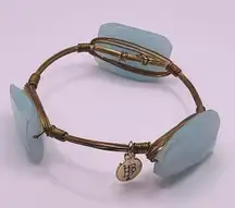 Bourbon And Bowties Gold Tone Blue Beaded Large Bangle Statement Bracelet