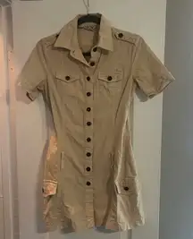 Guess Beige Button-Up Short Sleeve Dress