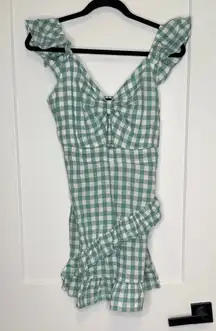 Milk & Honey Seafoam Gingham Ruffle Dress - Large