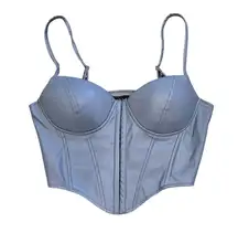 NWT Say What Light Blue Padded Cropped Bustier Top Front Closure Adj. Straps L