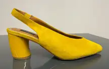 Jaggar Temped Curved Heel Yellow Suede Slingback Mules Pumps Heels