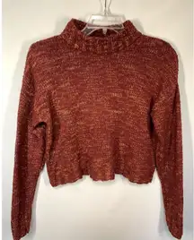 -2. Juniors' SO® Women's Cropped Mockneck Spacedye Pullover Sweater Red Medium