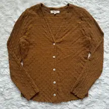 Madewell Top V-Neck Cardigan in Checkerboard Jacquard Button Front Sepia XS