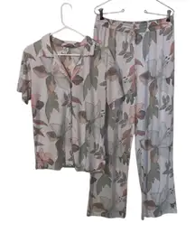 Women's 2 Piece Printed Short Sleeve Notch Top with Pants Pajama Set