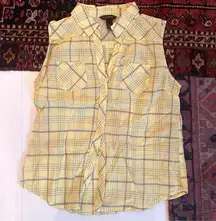 Yellow plaid sleeveless shirt