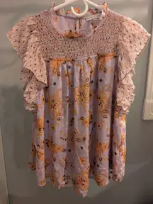 Maison d'Amelie Smocked Ruffle Sleeve Blouse Paisley Print Top‎ Size M