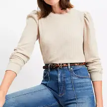 LOFT Brushed Waffle Puff Sleeve Top in Heather sz XS NWT