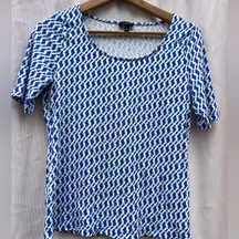 Talbots Blue and White Patterned Short Sleeve Top