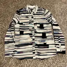 Calvin Klein Abstract Watercolor Striped Button-Down Shirt Long‎ Sleeve Blouse S