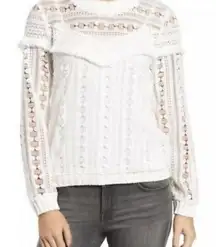Trouve white lace‎ fringe crew neck sweater top women’s size M