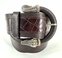 Carlisle Women's Leather Crocodile Head Tail Rhinestones Buckle Belt Brown‎ XS